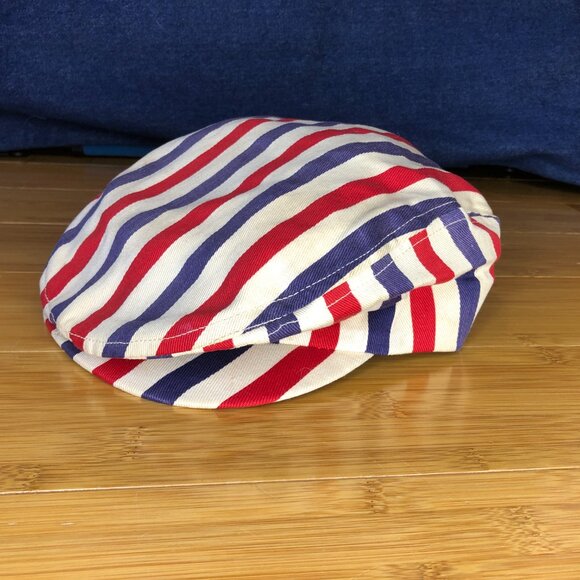 Vintage Newsboy Red White Blue Cap USA America France Retro Newsy sz 7 Hat - Picture 4 of 7